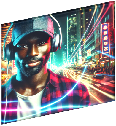 satisfied man wearing headphones with colorful lights q-beats treatment for better sleep q-beats therapy, sleepless nights, improving sleep